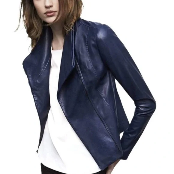 Vince Lambskin Leather Scuba Draped Moto Jacket - Picture 2 of 16